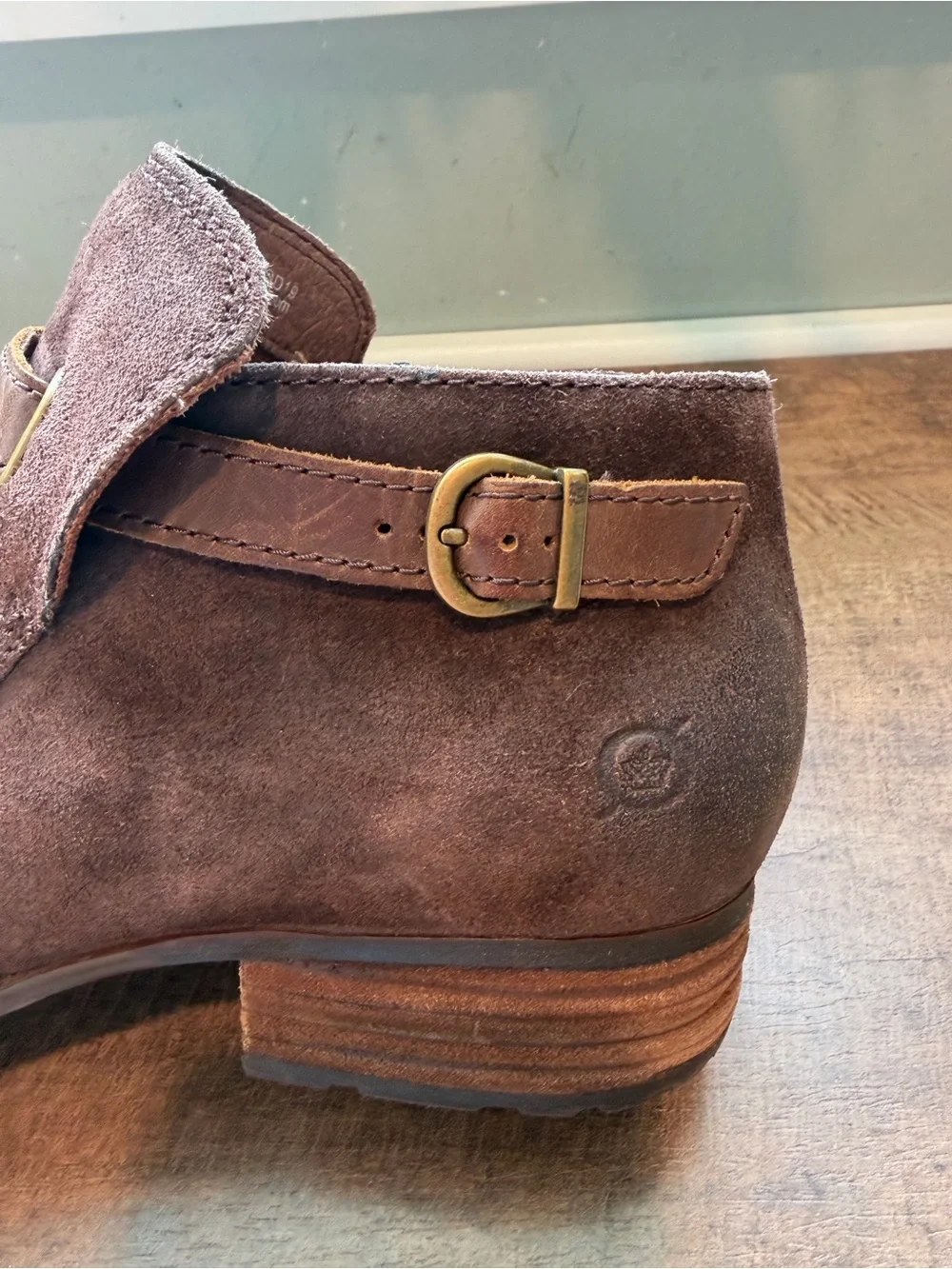 Born Brown Suede Ankle Boots Side Zip Buckle Strap Round Toe Women US 8 M